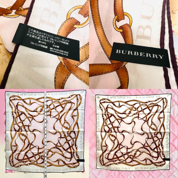 New Tag on Burberry Miniscarf 23" Cotton/Silk ivery Light pink bow (51) - Picture 5 of 13